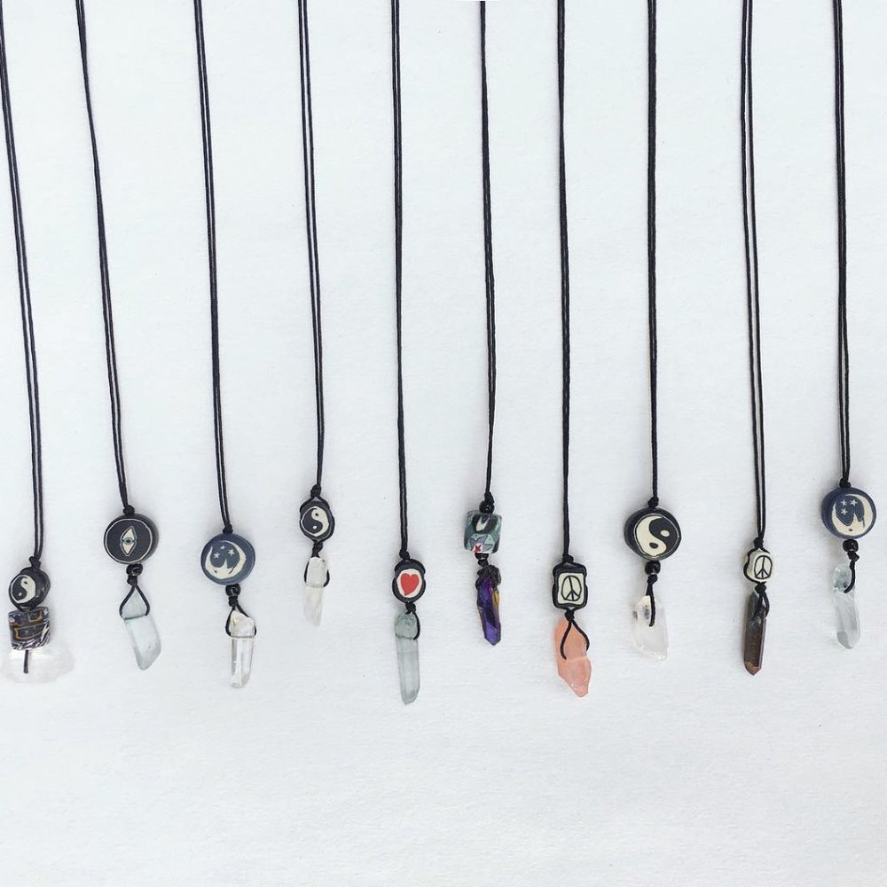 Crystal and polymer clay hippie necklace